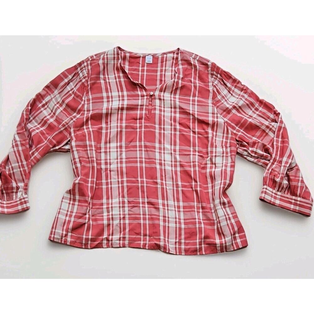 Old Navy Plaid Button Long Sleeve Blouse Red White Women's XL